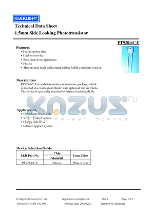 PT928-6C-F datasheet - 1.5mm Side Looking Phototransistor