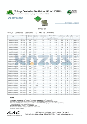JXWBVCO-S-185-195 datasheet - Voltage Controlled Oscillators 140 to 2600MHz