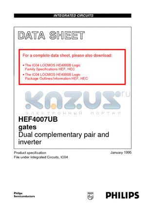 HEF4007UBD datasheet - Dual complementary pair and inverter