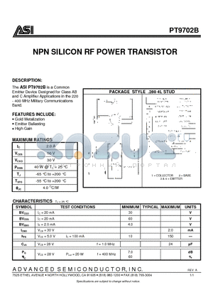 PT9702B datasheet - NPN SILICON RF POWER TRANSISTOR