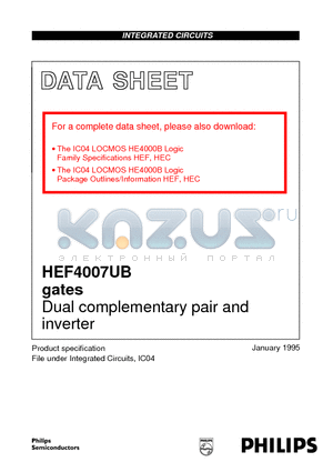 HEF4007UBF datasheet - Dual complementary pair and inverter