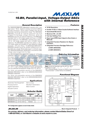 MAX5652ETJ datasheet - 16-Bit, Parallel-Input Voltage-Output DACs with Internal Reference