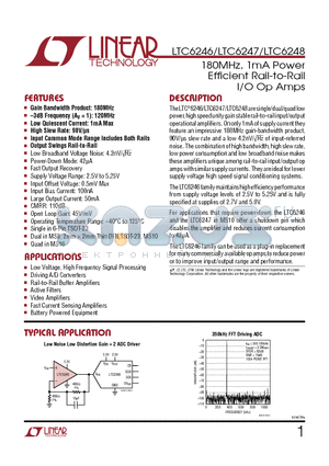 LTC6247CTS8 datasheet - 180MHz, 1mA Power Efficient Rail-to-Rail I/O Op Amps