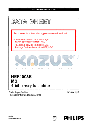 HEF4008BT datasheet - 4-bit binary full adder