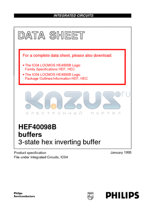 HEF40098B datasheet - 3-state hex inverting buffer