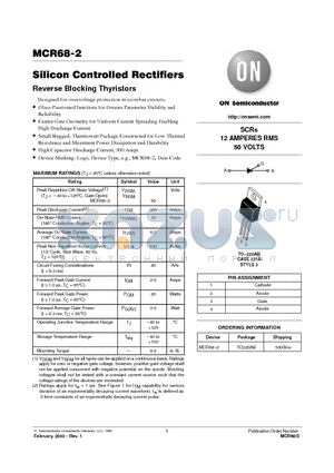 MCR68-2 datasheet - SILICON CONTROLLED RECTIFIERS
