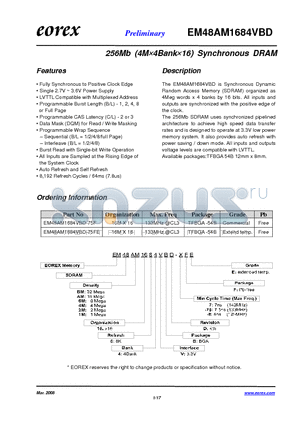 EM48AM1684VBD-75FE datasheet - 256Mb (4M4Bank16) Synchronous DRAM