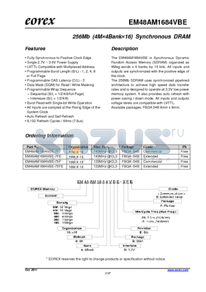 EM48AM1684VBE-75F datasheet - 256Mb (4M4Bank16) Synchronous DRAM