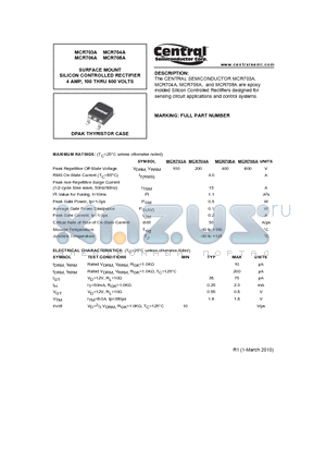 MCR706A datasheet - SURFACE MOUNT SILICON CONTROLLED RECTIFIER 4 AMP, 100 THRU 600 VOLTS