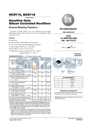 MCR716 datasheet - Sensitive Gate Silicon Controlled Rectifiers(SCRs 4.0 AMPERES RMS 400 - 600 VOLTS)