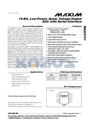 MAX5741AUB datasheet - 10-Bit, Low-Power, Quad, Voltage-Output DAC with Serial Interface