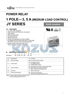 JY-12W-K datasheet - POWER RELAY 1 POLE-3, 5 A (MEDIUM LOAD CONTROL)