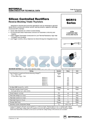 MCR72 datasheet - Silicon Controlled Rectifiers