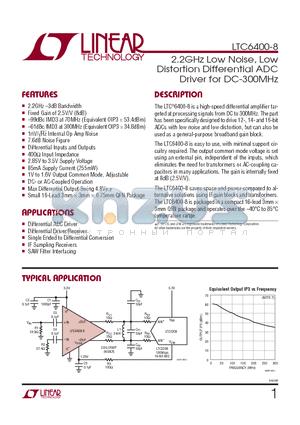 LTC6400CUD-8-PBF datasheet - 2.2GHz Low Noise, Low Distortion Differential ADC Driver for DC-300MHz