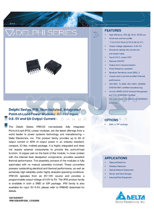 IPM12S0A0R08FA datasheet - Delphi Series IPM, Non-Isolated, Integrated Point-of-Load Power Modules: 8V~14V input, 0.8~5V and 8A Output Current