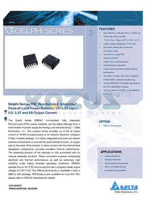 IPM12C0A0R06FA datasheet - Delphi Series IPM, Non-Isolated, Integrated Point-of-Load Power Modules: 3V~5.5V input, 0.8~3.3V and 6A Output Current