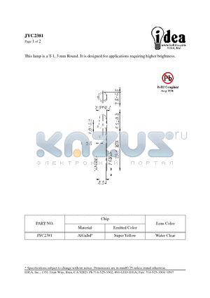 JYC2381 datasheet - T-1, 3 mm Round