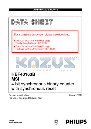 HEF40163BD datasheet - 4-bit synchronous binary counter with synchronous reset