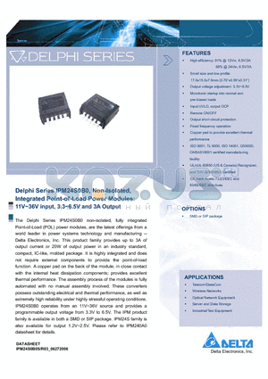 IPM24S0A0R03FA datasheet - Delphi Series IPM24S0B0, Non-Isolated, Integrated Point-of-Load Power Modules: 11V~36V input, 3.3~6.5V and 3A Output