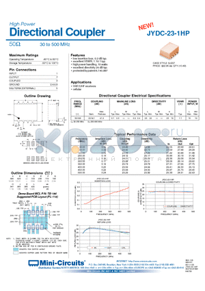 JYDC-23-1HP datasheet - High Power Directional Coupler 50 30 to 500 MHz