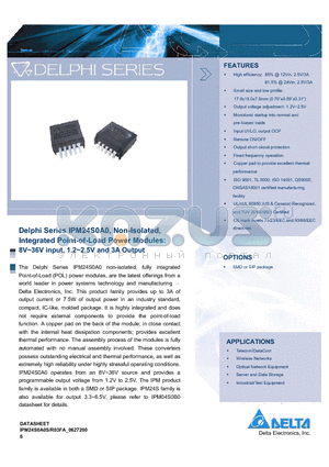 IPM24S0A0S03FA datasheet - Delphi Series IPM24S0A0, Non-Isolated, Integrated Point-of-Load Power Modules: 8V~36V input, 1.2~2.5V and 3A Output