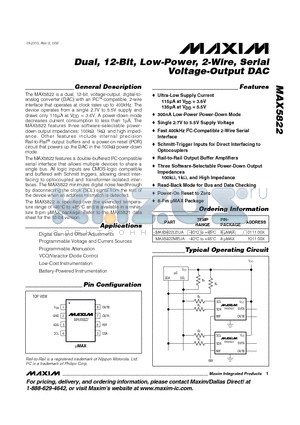 MAX5822 datasheet - Dual, 12-Bit, Low-Power, 2-Wire, Serial Voltage-Output DAC