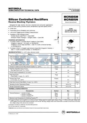 MCR8DSM datasheet - Silicon Controlled Rectifiers