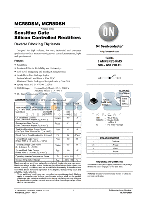 MCR8DSM datasheet - Sensitive Gate Silicon Controlled Rectifiers Reverse Blocking Thyristors