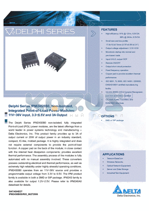 IPM24S0B0S03FA datasheet - Delphi Series IPM24S0B0, Non-Isolated, Integrated Point-of-Load Power Modules: 11V~36V input, 3.3~6.5V and 3A Output