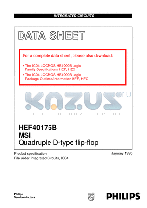 HEF40175B datasheet - Quadruple D-type flip-flop