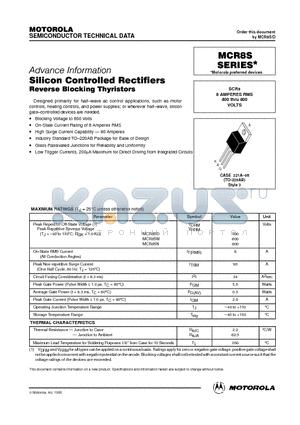 MCR8S datasheet - Silicon Controlled Rectifiers