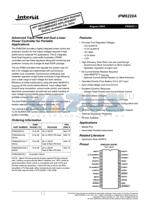 IPM6220ACA datasheet - Advanced Triple PWM and Dual Linear Power Controller for Portable Applications