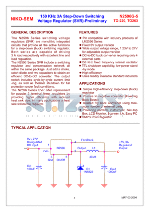 N2596G-5 datasheet - 150 KHz 3A Step-Down Switching Voltage Regulator (SVR)-Preliminary