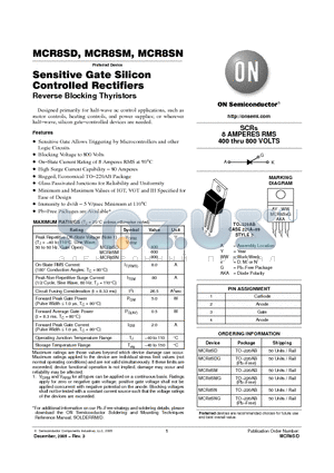 MCR8S datasheet - Sensitive Gate Silicon Controlled Rectifiers Reverse Blocking Thyristors