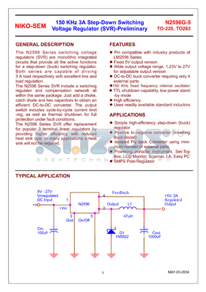 N2596TG-5 datasheet - 150 KHz 3A Step-Down Switching Voltage Regulator (SVR)-Preliminary