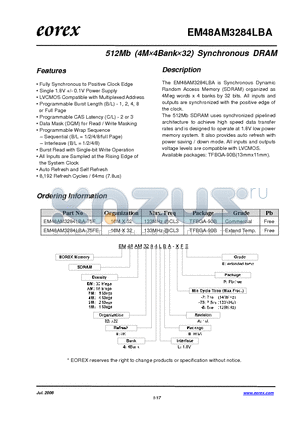 EM48AM3284LBA-75FE datasheet - 512Mb (4M4Bank32) Synchronous DRAM