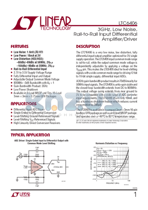 LTC6406 datasheet - 3GHz, Low Noise, Rail-to-Rail Input Differential Amplifi er/Driver