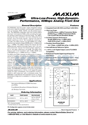 MAX5865E/D datasheet - Ultra-Low-Power, High-Dynamic- Performance, 40Msps Analog Front End