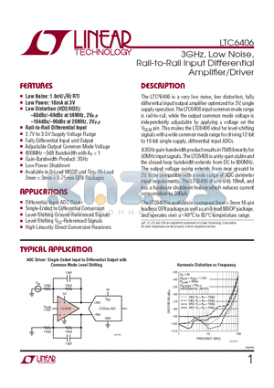 LTC6406CUD-TRPBF datasheet - 3GHz, Low Noise, Rail-to-Rail Input Differential Amplifi er/Driver