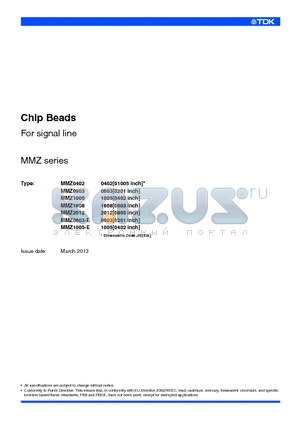 MMZ2012Y202B datasheet - Chip Beads For signal line