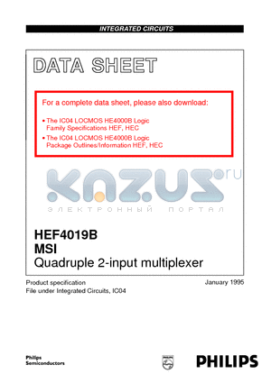 HEF4019B datasheet - Quadruple 2-input multiplexer