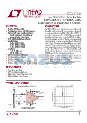 LTC6410CUD-6-TRPBF datasheet - Low Distortion, Low Noise Differential IF Amplifi er with Confi gurable Input Impedance