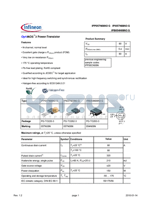 IPP057N08N3G_10 datasheet - OptiMOS3 Power-Transistor