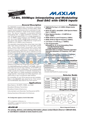 MAX5893EGK-D datasheet - 12-Bit, 500Msps Interpolating and Modulating Dual DAC with CMOS Inputs