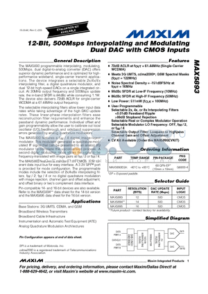 MAX5894 datasheet - 12-Bit, 500Msps Interpolating and Modulating Dual DAC with CMOS Inputs