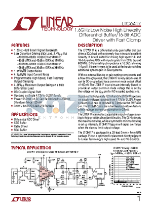 LTC6404-4 datasheet - 1.6GHz Low Noise High Linearity Differential Buffer/ 16-Bit ADC Driver with Fast Clamp