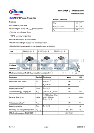 IPP06CN10NG datasheet - OptiMOS^2 Power-Transistor
