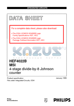 HEF4022BT datasheet - 4-stage divide-by-8 Johnson counter