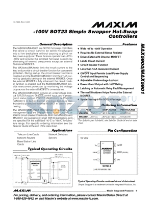 MAX5900 datasheet - -100V SOT23 Simple Swapper Hot-Swap Controllers