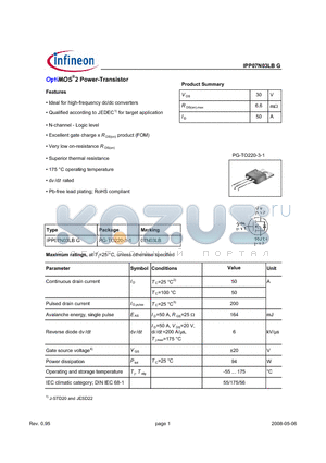 IPP07N03LBG datasheet - OptiMOS2 Power-Transistor